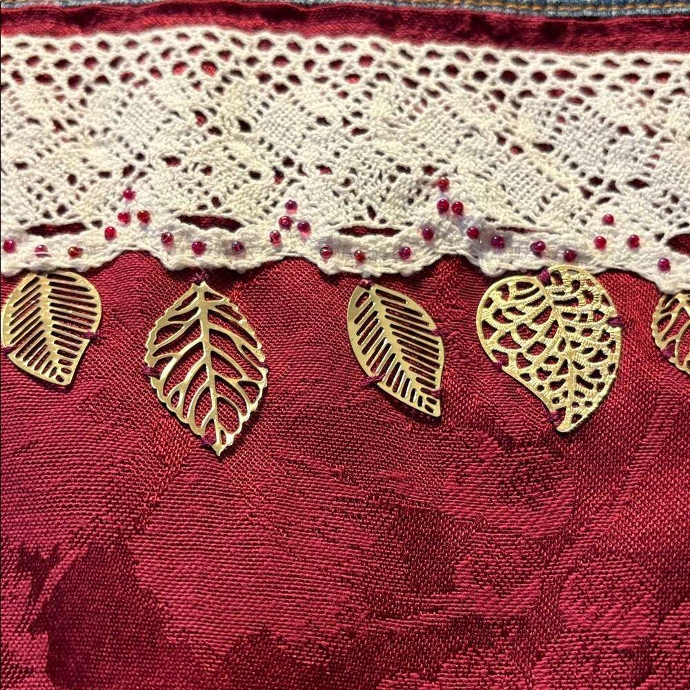 Upcycled Levi's Embellished Blue Denim Jacket with Lace and Gold Leaf Accents XS - Picture 6 of 12